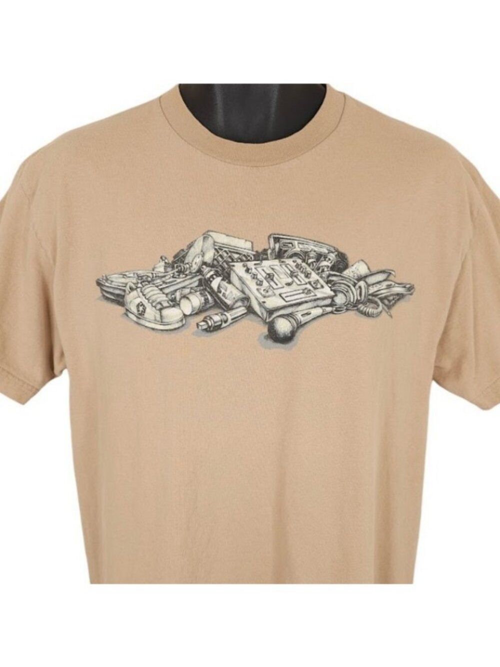 Vintage Tribal Gear T Shirt Mens Size Large Beige 90s Chuey T Star Graffiti DJ